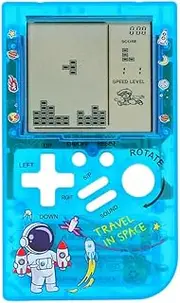 Creative Transparent Small Brick Machine Retro Game Console Handheld Game Interesting Puzzle Convenient to Carry Play Games Anytime Anywhere Children's Gifts Student Gifts Pocket Game Console (Blue)