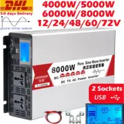 5000W 8000W Max 12V 24V 48V to 220V Pure Sine Wave Power Inverter LCD USB Port