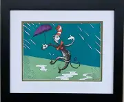 Dr. Seuss "Cat in the Hat Dancing in the Rain" NEW FRAMED ART Spring