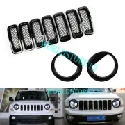 Front Grille Mesh Insert Cover Trim+Angry Bird Headlight Cover for Jeep Patriot (for: Jeep)