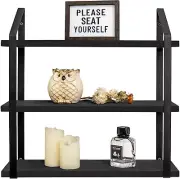 Floating Wall Shelves 3 Tier Rustic Hanging Shelf with Metal Bracket Wall Mou...