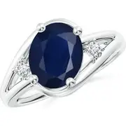 Blue Sapphire and Diamond Split Shank Engagement Ring