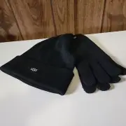 UGG Wool Blend Beanie Hat And Glove Black Knit Cuff One Size Unisex NWT