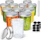 Flowbyoz Glass Mason Jars with Airtight Lids, 500ML Diamond Pattern Crystal