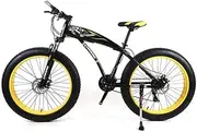 Mountain Bike Mens Mountain Bike 7/21/24/27 Speeds, 26 inch Fat Tire Road Bicycle Snow Bike Pedals with Disc Brakes and Suspension Fork,Blackyellow,7