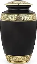 CLEENTABLE Cremation Urn for Adult Ashes – Black & Gold Handcrafted Aluminum Urn with Floral Engraved Lid – Funeral Memorial Urn for Men & Women – Holds 220+ Cubic Inches Felt Base, Threaded Closure