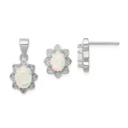 925 Sterling Silver Lab Opal Necklace Studs Earrings Set
