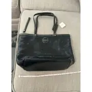 Coach Black Patent Leather Tote Bag with Contrast Stitching and Silver Hardware