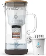 [Invigorated Water] pH Restore Glass Alkaline Water Pitcher - Long Lasting Water Filter Pitcher with Multi-Stage Filtration System - Glass Water Jug for High pH, Pure Drinking Water - 3.5 L / 118 Oz
