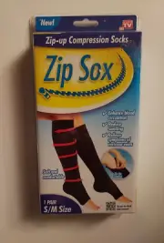 ZIP SOCKS Compression Socks Zip-Up S/M Small/Medium Black As Seen On TV - NEW