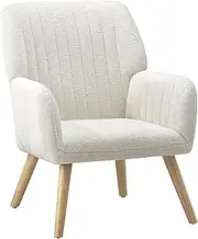 OIKITURE Modern Accent Chair - Sherpa High Back Support with Comfortable Angle, Comfy Armchair Reading Chair for Living Room Bedroom, 150KG Weight Capacity, White