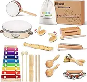 Toddler Musical Instruments ,Wooden Percussion Instruments Toy for Kid/Baby Preschool Educational Musical Toys Set for Boys and Girls with Storage Bag (16)