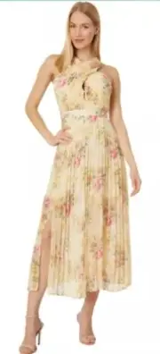 Ted Baker Tan Amerah Cross Front Women Midi Pleated Dress Size Ted UK 1 US 2-4