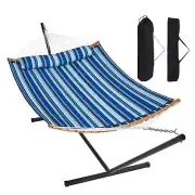 VEVOR Two Person Hammock with Stand Included, Double Hammock with Curved Spre...