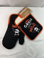 Cuisinart Kitchen Oven Mitt/Glove & Rectangle Potholder w/Pocket Set - Black