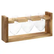 Heart Shaped Propagation Vases for Plants with Wooden Stand Wood Color (3 Bulb)