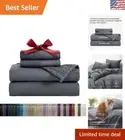 Durable & Elegant Full Size Bed Sheets - Dark Grey 4-Piece Set with Pillowcases