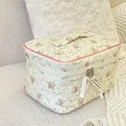 TangTangBags - Floral Make Up Bag / Pouch / Pencil Case / Toiletry Bag / Set 1 Pc - Toiletry Bag - Pink & White - One Size
