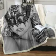 Artistic Pencil Drawing Venice Masked Woman Throw Blanket