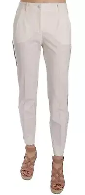 Dolce&Gabbana Women White Pants Wool Zip Straight Side Stripe Trousers Sz IT 42