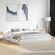 Modern White King Size Bed Frame Without Mattress - 203x183 cm - Engineered Wood Sturdy Platform with Plywood Slats - Contemporary Bedroom Low Profile Design - Mattress Not Included -
