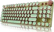 EWEADN V20 Green Typewriter Keyboard,87 Keys Backlit Typewriter Style Mechanical Keyboards, Media Control Knob, Wired/BT5.0/2.4G Typewriter Style Computer Keyboards Pink Switch for Windows/Mac/PC