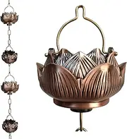 DFTDFYXYRain Chain Lotus Aluminium Copper Plated Rain Catcher Chain 3.2-26.2FT Outside Hanging Rain Chains,with Hook and Holder,for Decorating Gardens, Courtyards, Replacing Downpipes,2.4m(7.8ft)