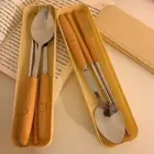 410 Stainless Steel Spoon Fork Chopstick Set Wooden Handle Cutlery Set Student