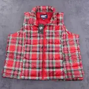 Lands End Puffer Vest Women 3x Red Plaid Quilted Down Filled Outdoors Lumberjack