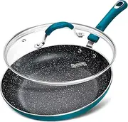 MICHELANGELO 10 Inch Non Stick Frying Pan，Granite Nonstick Frying Pan with Lid，10 Inch Skillet Pan with 100% APEO & PFOA-Free Stone-Derived coating, Nonstick Skillet with Lid，Blue