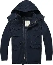 [JINFUHAO] Men Camo1 Tactical Jackets Cotton Multi-Pockets Hooded Long Military Combat Jacket Loose Coats, Blue, Medium