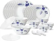 [Larah by BOROSIL] Morning Glory Silk Series Opalware Dinner Set, 35 Pieces, White