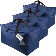 iwill CREATE PRO Pack of 3 100L Large Size Bedroom Wardrobe Garment Bedding Storage Bags with Carry Handles, Water resistant, Organizer Bins for RV Travel, House Moving Bags, Go-to-college, Blue
