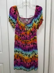 Women's CABANA By Crown & Ivy Multicolored Neon Palm Tree Print Dress-Sz 3X-NWT