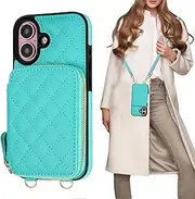 Bocasal Crossbody Wallet Case for iPhone 16, RFID Blocking PU Leather Zipper Handbag Purse Flip Cover, Kickstand Folio Case with Card Slots Holder Wrist Strap Lanyard 5G 6.1 Inch (Mint Green)