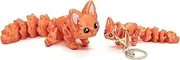 [HiesDeosn] Cute 3D Printed Carly Fox 7.8 Inches Articulated Fidget with 4.7 Inches Flexi Foxes Keychain Print Model Flexible Creature, Home Desk Decor Gift, Orange