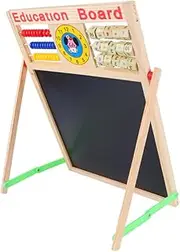 OHPHCALL Wooden Double-Sided Chalkboard Magnetic Drawing Board for Kids Educational Writing Board Easel for Kids Bar Counter Decor