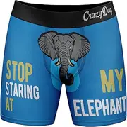 [Crazy Dog T-shirts] Mens Stop Staring At My Elephant Boxer Briefs Funny Animal Underwear Elephant Joke