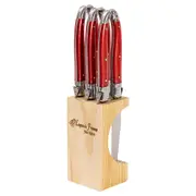 Laguiole Jean Neron 6pc. Steak Knife Set in Slimline Wooden Block - Red