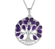 Amethyst Pendant in Sterling Silver Tree of Life with Free Stainless Steel Chain