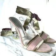 Donna Karan Y2K Vintage Block Clear Lucite Heels Suede Lace-up or Mules 40.5 10