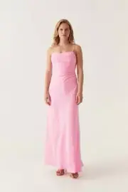 Aje Dress Clarice Draped Maxi Long Size 12 AU/8 US BonBon Pink BNWT RRP $495 New