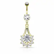 Tribal Fan Drop with Paved CZs Dangle Navel Ring