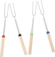 4pcs Fondue Forks with Wooden Handle Stainless Steel Skewers for Cheese Chocolate Fruits Extendable Design for Camping BBQ and Parties