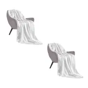 SOGA 2X White Acrylic Knitted Throw Blankets