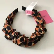 KATE SPADE DOTTY LEOPARD PRINT RUCHED SILK HEADBAND BROWN BLACK NWT