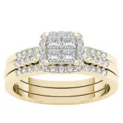 14k Yellow Gold Round Cut 0.75Ct Diamond Bridal Set Ring Size 7 Clarity I2