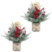 2PCS Small Christmas TreeTabletop Mini Xmas Tree9" Artificial Little Potted f...