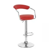 RED CHROME/LEATHER ADJUSTABLE SWIVEL BARSTOOL-BAR/COUNTER STOOL-ZOOL-SET OF 2