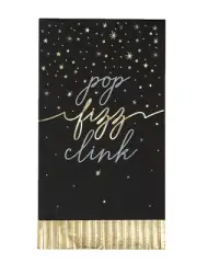 Pop Fizz Clink New Years Eve 16 Ct Fringe Edged Guest Napkins Foil Stamped